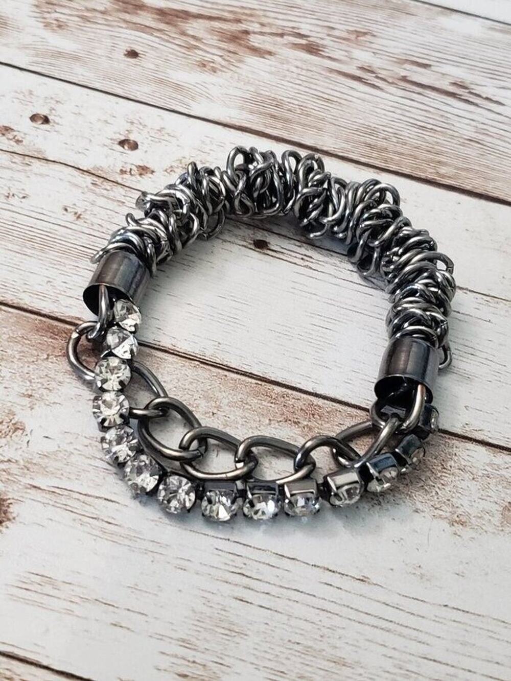 Stretch Bracelet - Grey with Clear Gems